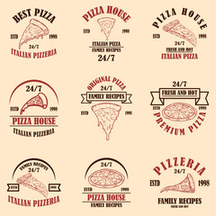 Obraz premium Set of pizza house, pizzeria emblems. Design element for poster, logo, label, sign.