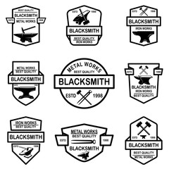 Fototapeta premium Set of blacksmith emblems. Design element for logo, label, sign, poster, t shirt.