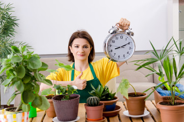 Female gardener with plants indoors 