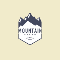 Authentic mountains peaks crown landscape silhouette, rock logo,