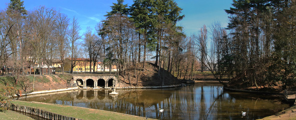 parco pubblico con lago a corbetta in italia, public park with lake in corbetta village in italy 