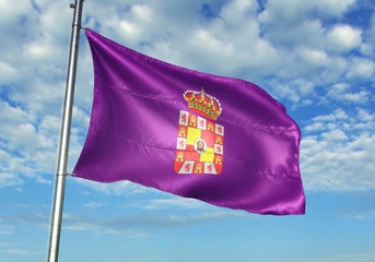 Naklejka na ściany i meble Jaen province of Spain flag waving sky background 3D illustration