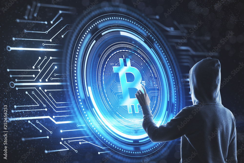 Poster hacking and cryptocurrency concept