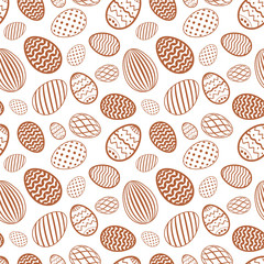 Easter egg seamless pattern. Chocolate brown color, holiday eggs texture on white. Simple abstract decorative template Happy Easter celebration. Cute ornament wallpaper, fabric. Vector illustration