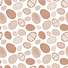 Deurstickers Easter egg seamless pattern. Chocolate brown color, holiday eggs texture on white. Simple abstract decorative template Happy Easter celebration. Cute ornament wallpaper, fabric. Vector illustration © alona_s