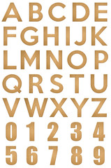 Set of Cardboard texture english alphabet, isolated on white background