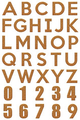 Set of Cork board texture english alphabet, isolated on white background