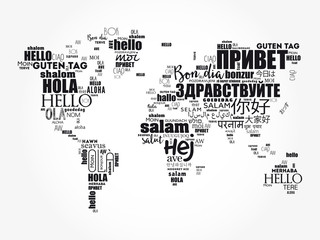 Fototapety  Witam w różnych językach słowo cloud mapa świata, biznes koncepcja tło