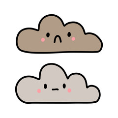 Two sad clouds hand drawn illustration in cartoon style