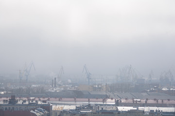 View of buildings, streets, bridges, rivers and canals of St. Petersburg, Russia.