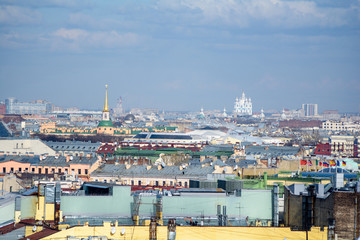 View of buildings, streets, bridges, rivers and canals of St. Petersburg, Russia.