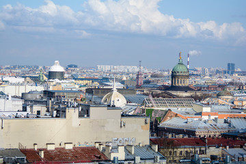 View of buildings, streets, bridges, rivers and canals of St. Petersburg, Russia.