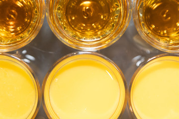 Champagne glasses close-up view from above