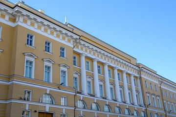 View of buildings, streets, bridges, rivers and canals of St. Petersburg, Russia.