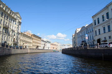 Fototapeta na wymiar View of buildings, streets, bridges, rivers and canals of St. Petersburg, Russia.