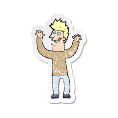 retro distressed sticker of a cartoon excited man