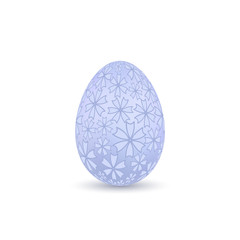 Easter egg 3D icon. Blue color egg, isolated white background. Pastel flower design, realistic decoration Happy Easter celebration. Holiday element. Shiny pattern. Spring symbol. Vector illustration