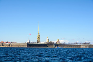 View of buildings, streets, bridges, rivers and canals of St. Petersburg, Russia.