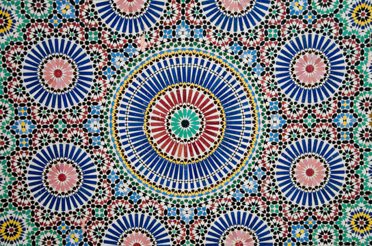 Colorful blue mosaics in Morocco