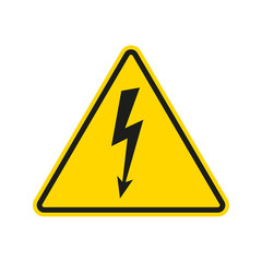 Electrical hazard sign with lightning or thunder icon. High voltage sign. Caution warning and Danger symbol. Triangle shape. Vector illustration.