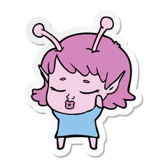 sticker of a cute alien girl cartoon