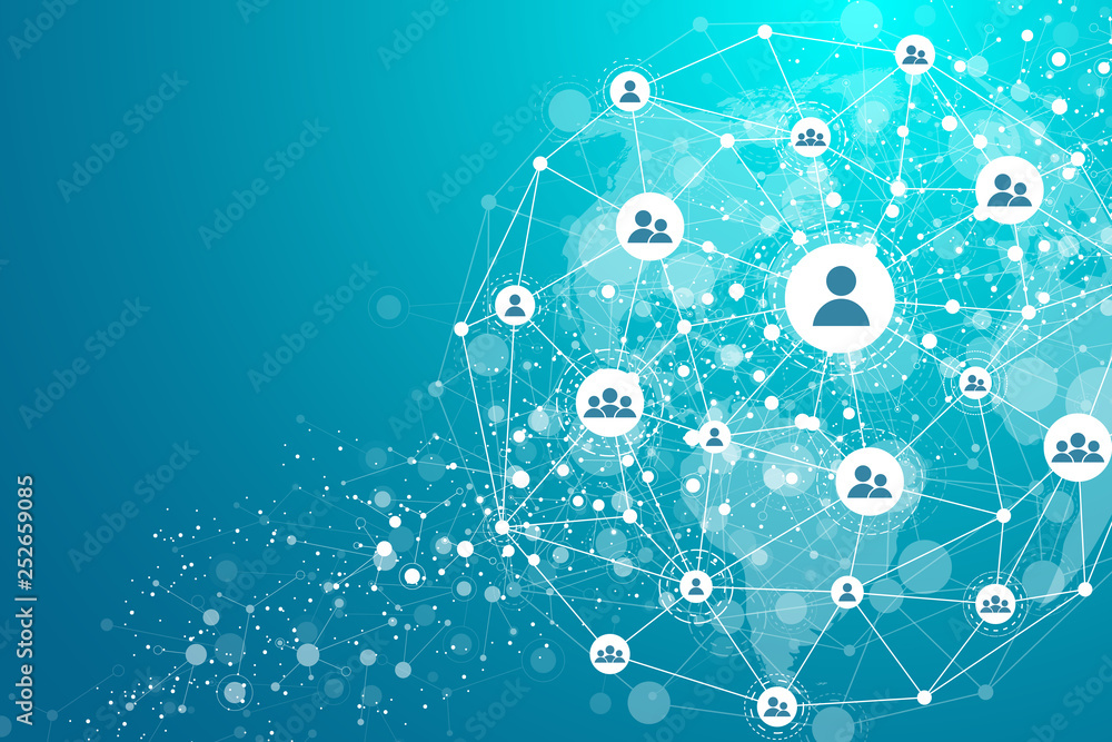 Fototapete Global structure networking and data connection concept. Social network communication in the global computer networks. Internet technology. Business. Science. Vector illustration