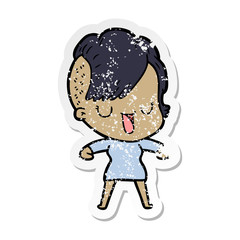 distressed sticker of a cute cartoon girl with hipster haircut