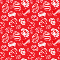 Easter egg seamless pattern. Red white color, holiday eggs texture. Simple abstract decorative template Happy Easter celebration. Stylized cute ornament wallpaper, card, fabric. Vector illustration