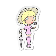 sticker of a cartoon woman in summer hat waving