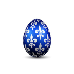 Easter egg 3D icon. Color egg, isolated white background. Flower fleur de lis design, decoration for Happy Easter celebration. Royal lily element. Holiday pattern. Spring symbol. Vector illustration © alona_s