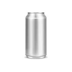 Aluminium beer can or soda pack mock up. Metallic cans isolated on white background. Vector illustration.