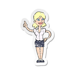 retro distressed sticker of a cartoon woman with great idea