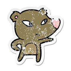 distressed sticker of a cute cartoon bear