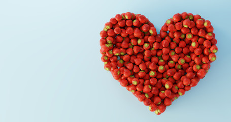 Strawberries ultra realistic heart shape, original 3d rendering illustration