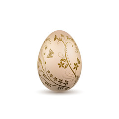 Easter egg 3D icon. Pastel egg, isolated white background. Floral hand drawn design, flower branch leaf decoration pattern Happy Easter celebration. Holiday element. Spring symbol. Vector illustration
