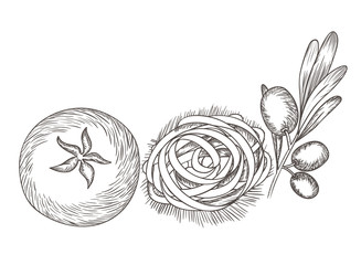 delicious italian food in drawing