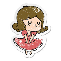 distressed sticker cartoon of cute kawaii girl