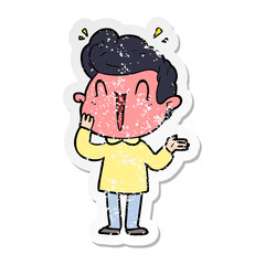 distressed sticker of a cartoon excited man
