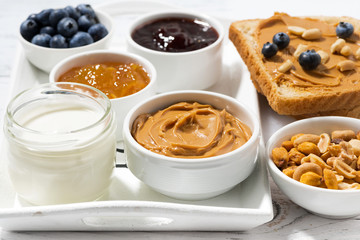 healthy breakfast with peanut butter and blueberry