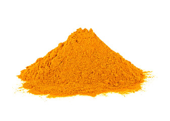 Pile of curcuma powder isolated on white background
