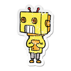 distressed sticker of a cartoon robot