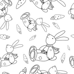 Vector illustration, seamless pattern, cartoon character, rabbit and carrot