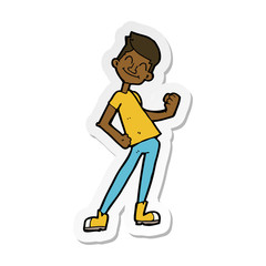 sticker of a cartoon celebrating man