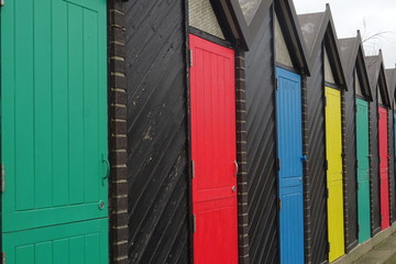 Colourful beach huts at Lowestoft Beach, Suffolk