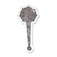distressed sticker of a cartoon medieval mace