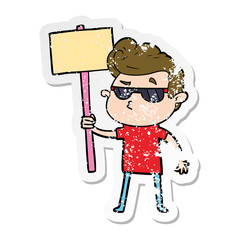 distressed sticker of a cartoon cool guy