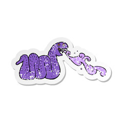 retro distressed sticker of a cartoon spitting snake