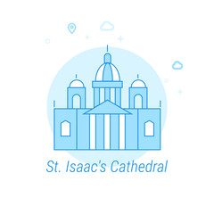 Saint Isaac's Cathedral Flat Vector Illustration, Icon. Light Blue Monochrome Design. Editable Stroke