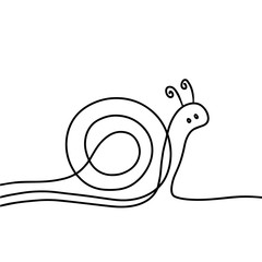 One line hand drawn snail illustration cartoon minimalism