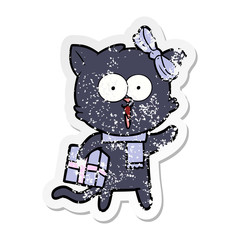 distressed sticker of a cartoon cat